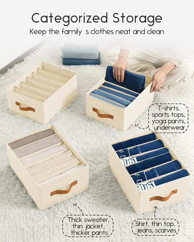 Homsorout Closet Organizers and Storage - Fabric Clothes Organizer with Handles, Foldable Jeans Organizer for Clothes, Drawer Organizer for Shirts, Bra, Sweater, Scarf, 8 Pack, Beige - Image 2