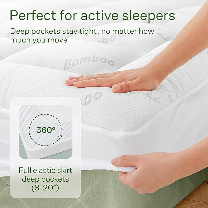 Niagara Ultra Soft Queen RV Size Mattress Topper - Viscose Made from Bamboo Pillow Top Mattress Pad for Back Pain Relief - Naturally Cooling for Hot Sleepers, fits 6-18" Mattress, 600GSM, White
