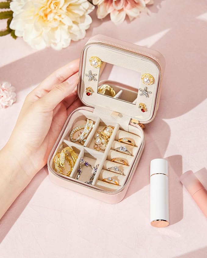 Enthralite Travel Jewelry Box for Girls: Traveling Jewelry Case Gift for Women - Mini Organizer for Necklaces Earrings Pink K - Image 6