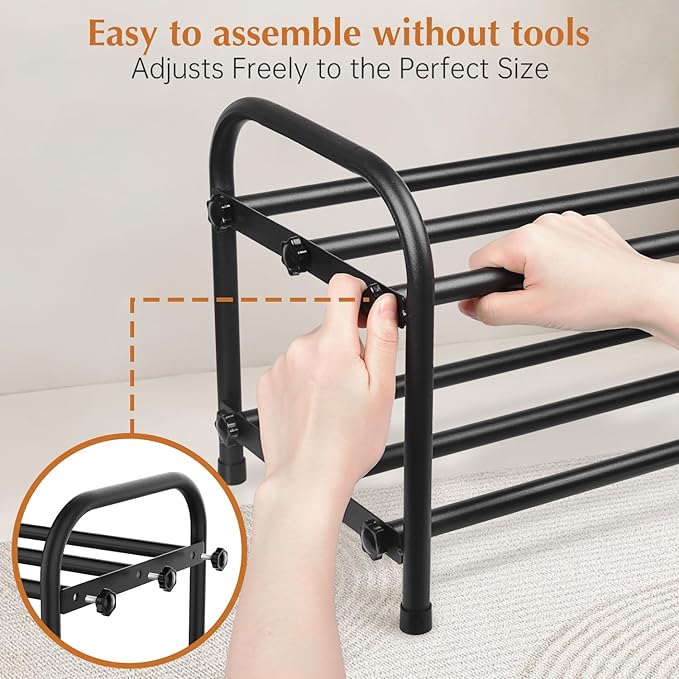 INSMART 2-Tier Expandable Shoe Rack:Stackable and Adjustable Shoes Organizer Storage Shelf, Sturdy and Durable Metal Structure Free Standing Shoe Rack for Closet Entryway Doorway - Image 7