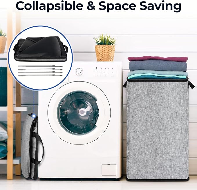 SNIGJAT 2 Pack Large Laundry Hamper, Tall Collapsible Laundry Basket with Sturdy Handles, Clothes Basket for Towels, Toys, Space-Saving Storage Dirty Clothes Hamper for Bedroom, Laundryroom, Dorm, RV - Image 5