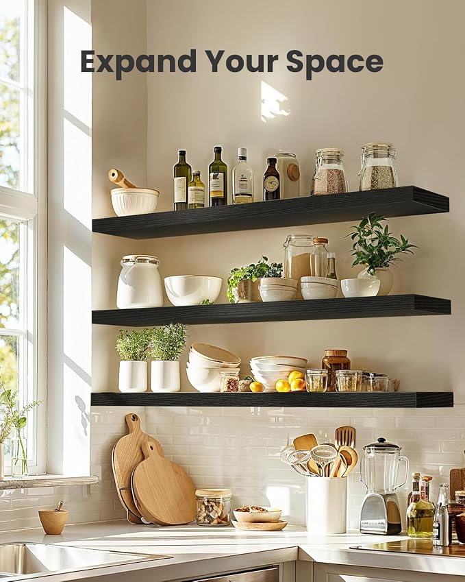AMADA HOMEFURNISHING Floating Shelves, Wall Shelves for Living Room, Bedroom, Bathroom, Kitchen & Home Office Organization, Bathroom Shelves with Hidden Brackets, 22 lbs Max Load, Black, AMFS45B - Image 5