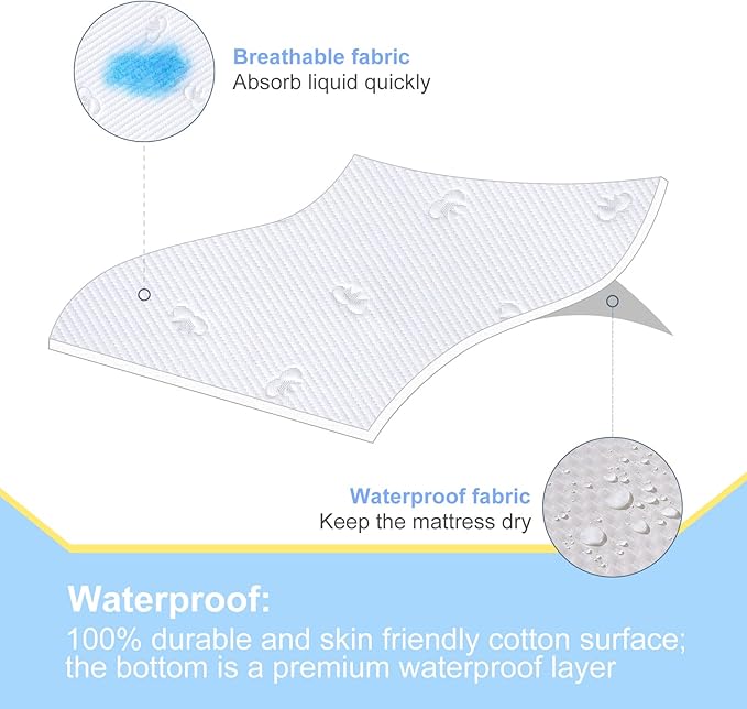 Waterproof Pack and Play Mattress Protector, Quilted Pack and Play Mattress Pad Cover Ultra Soft and Breathable, Playard Sheet Protector 39inch X 27inch fits for Baby Foldable and Playard Mattress