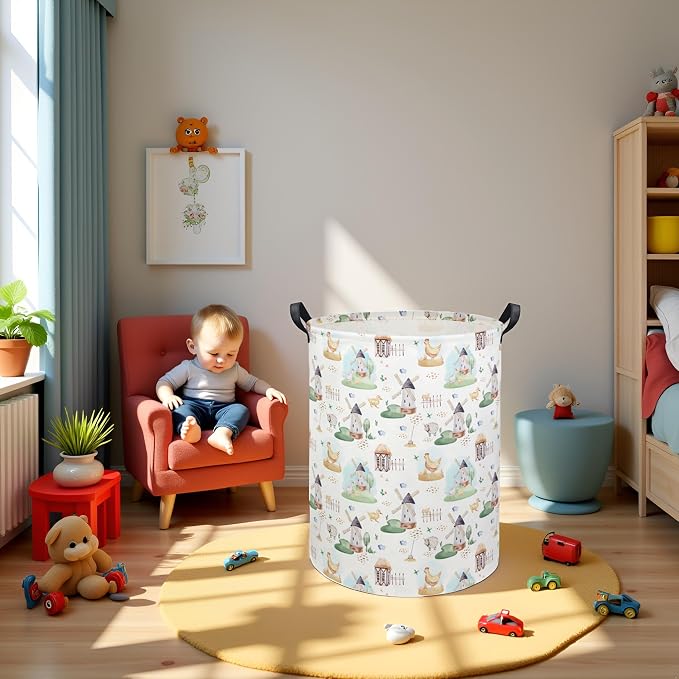 HIYAGON Kids Baby Laundry Basket Boys Baby Laundry Hamper Dirty Clothes Organizer Toy Storage Bin Nursery Hamper for Bedroom Room Decor(Farm) - Image 5