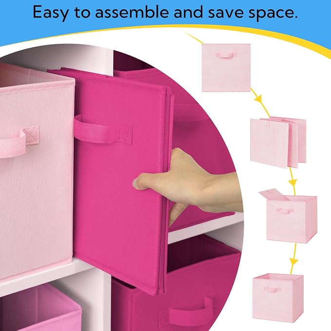 Cupic Cupid 11 Inch Storage Cube, Fabric Cube Storage Bin with Handles, Storage Cube Organizer for Clothes and Toys, Collapsible Cube Bins for Closet, Shelves, Nursery, 6-Pack, Pink Gradient - Image 8