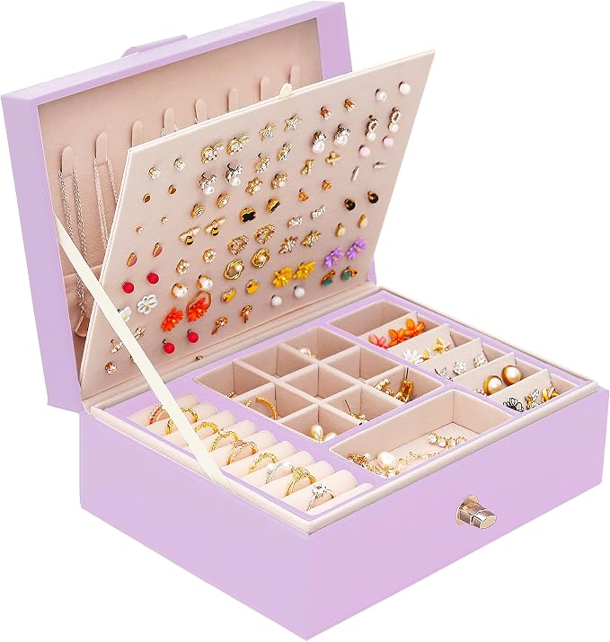 QBestry Girls Jewelry Box Earring Holder Organizer for Girls, Purple by QBestry