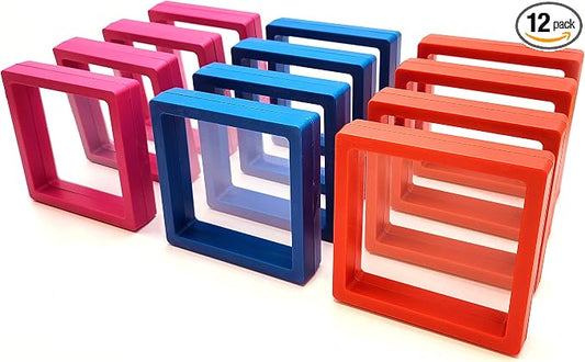 12PCS 3D Floating Frame Display Stand, Jewelry Box, Gift Box, Ornament Organizer, Small Travel Jewelry Box, PE Film Anti-Oxidation, Suspended Display Box Stackable (3.54*3.54???Type 3) by Unknown