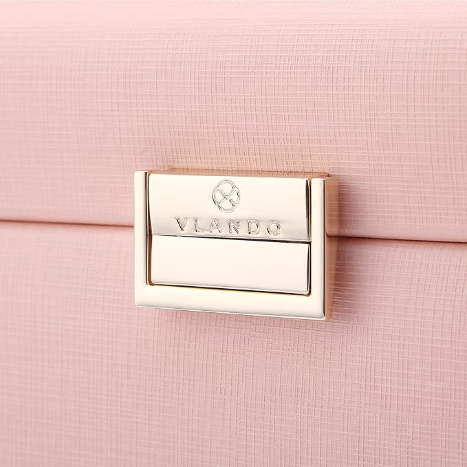 Vlando Mirrored Jewelry Box Organizer, Leather Jewelry Storage Case, Necklaces Earrings Rings Brackets Box Holder, Pink - Image 11