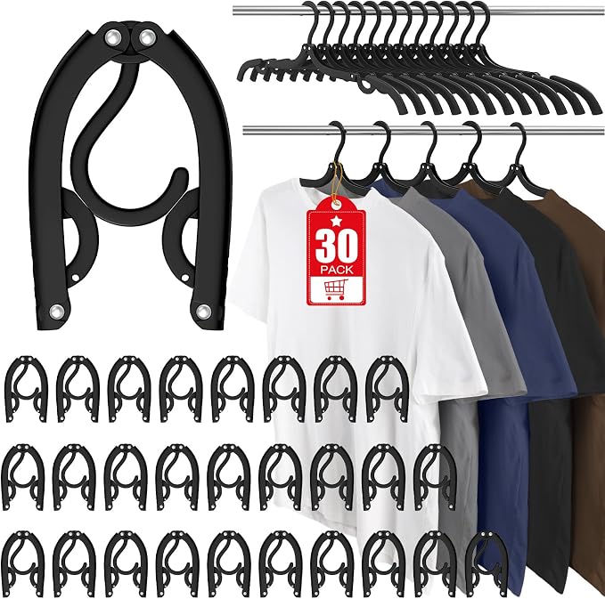 30 Pcs Travel Hangers Portable Foldable Travel Hanger Organizer, Plastic Cruise Essentials Clothes Drying Rack Folding Hangers for Camping Flying RV Europe Vacation Essentials Suitcase, Black by Besslly