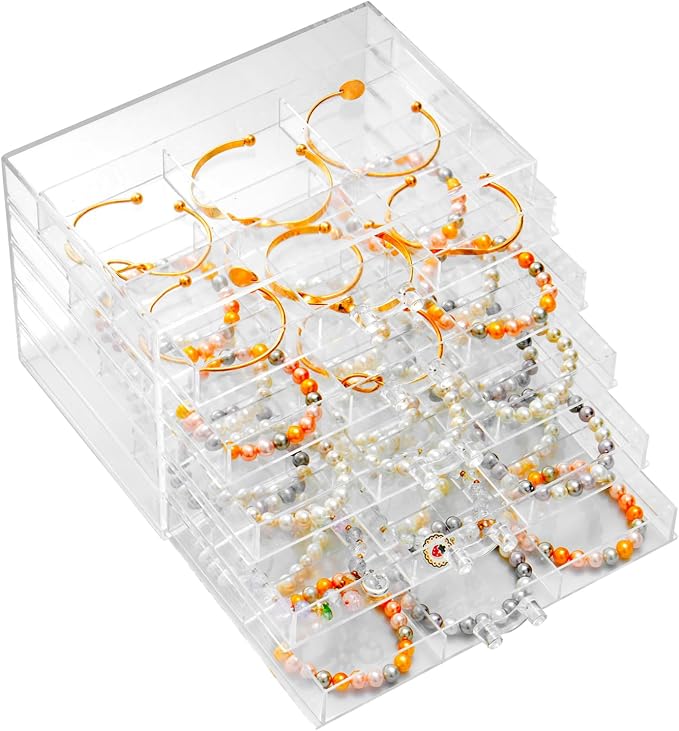 SPAKOWN Earring Organizer, Acrylic Earring Box Large 30 Compartments Jewelry Holder Organizer with 5 Drawers Stackable Earring Bracelet Storage Case Jewelry Boxes for Women (Clear) by SPAKOWN