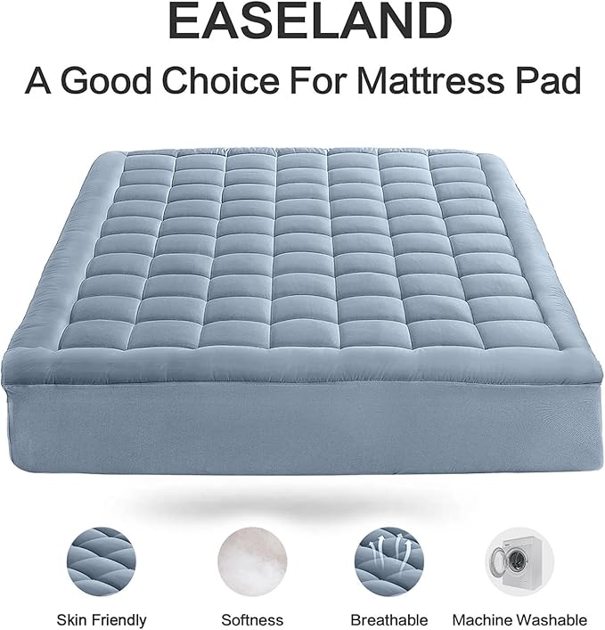 EASELAND California King Mattress Pad Pillow Top Mattress Cover Quilted Fitted Mattress Protector Long 8-21" Deep Pocket Cooling Mattress Topper (72x84 Inches, Dusty Blue)