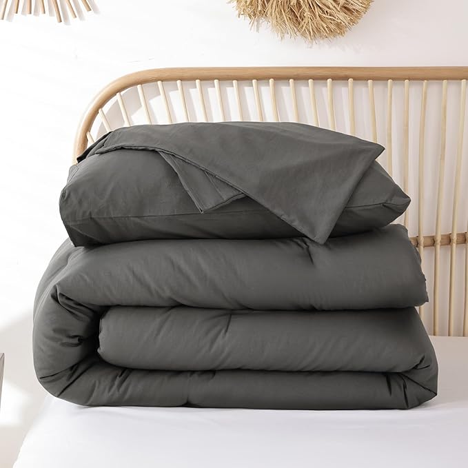 ROSGONIA Oversized King Comforter Charcoal Gray, 3pcs (1 Grey Comforter & 2 Pillowcases), Soft Lightweight Oversized King Size Comforter Sets Bedding