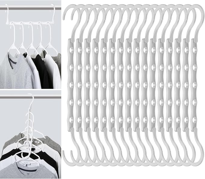 Mr. Pen- Space Saving Hangers for Clothes, 16 pcs, White, Plastic Multi Clothes Hangers Space Saving, 5 Slots, 360° Rotating Hooks by MrPen