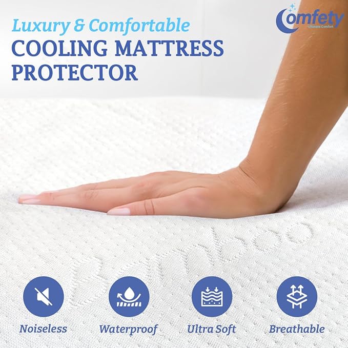 100% Waterproof Mattress Protector Queen - Luxury Soft Bamboo Viscose Mattress Protector - Ultra Leak-Proof Mattress Cover - Hypoallergenic, Breathable, Crinkle Free Noiseless Mattress Cover