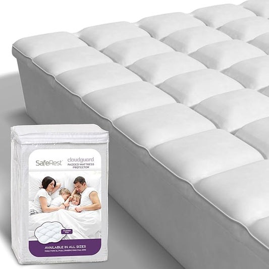 SafeRest CloudGuard - Cal King Size Hybrid Mattress Protector & Pad (Extra Padded) - Waterproof Quilted Pillow Top Mattress Cover - Thick, Plush & Fitted Mattress Topper for Bed