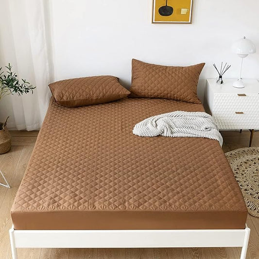 jejeloiu Brown Quilted Mattress Pad, 100% Waterproof Breathable Full Bedding Fitted Sheet Mattress Protector 14" Deep Pocket Cotton Snow Down Alternative Filling Mattress Cover (Full,Brown)