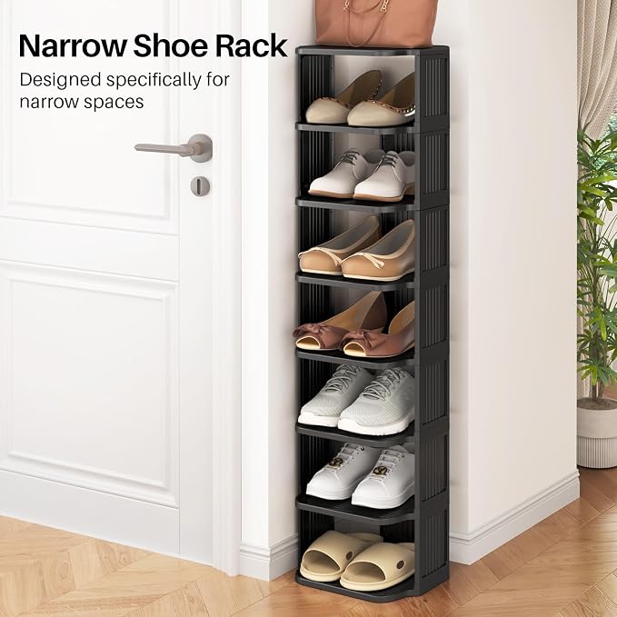 Shoe Racks for Closet, 5 Tiers Stackable Shoe Rack for Front Door Entrance Free Standing Plastic Shoe Stand Narrow Tall Vertical Shoe Rack, Closet Shoe Organizer for Small Spaces Shoe Storage - Image 4