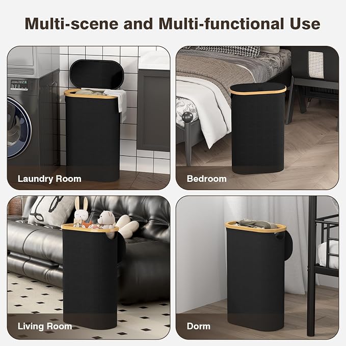 Slim Laundry Hamper with Lid, 60L Small Laundry Basket with Handles&Removable Bag, Thin Dirty Clothes Hampers for Laundry, Narrow Laundry Hampers for Bedroom Aesthetic, Black - Image 7