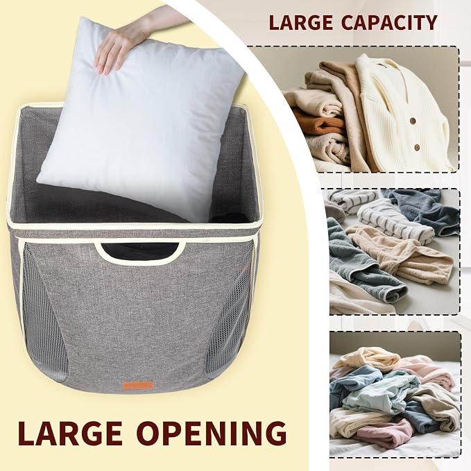 Ligereza Large Capacity Hanging Laundry Hamper Bag,Portable Over The Door Laundry Basket,Breathable Clothes Hamper,for Dormitory/Bathroom/RV Camping 14.5 x 8.6 x 25.5 in (Gray) - Image 3