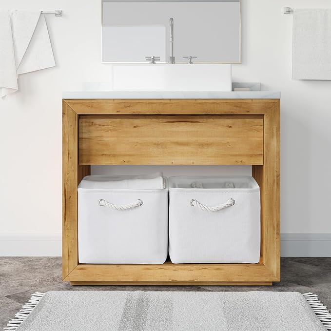 TheWarmHome Storage Basket for Shelves - 15.8x11.8x11.8 inch 3 Pack Fabric Storage Cubes, Collapsible Storage Bin for Organizing Organizer Closet Book Gift Dog(White) - Image 4