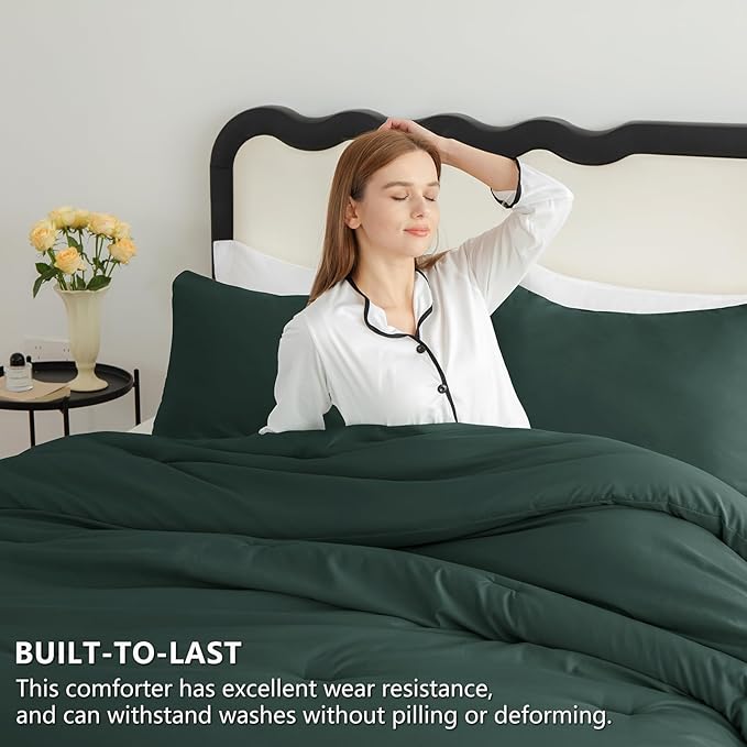 CozyLux California King Comforter Set Forest Green, 3 Pieces Cal King Solid Breathable Bedding Sets All Seasons, Luxury Soft Lightweight Bed Set with Down Alternative Comforter and 2 Pillowcases