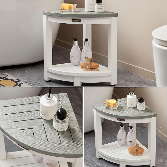 HDPS Corner Shower Stool, Heavy Duty Bench Seat with Shelf, Poly Shower Chair for Shaving Legs, No Maintenance, White+Gray, Weight Capacity 500LBS - Image 6