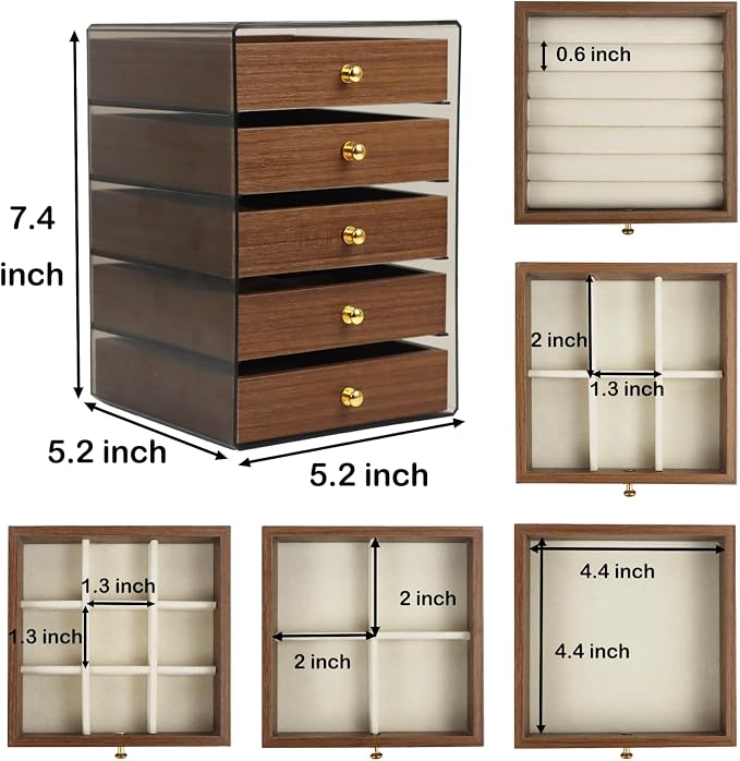Fordonral Earring Jewelry Organizer Box with 5 Drawers, Plastic Jewelry Storage with Asjustable Velvet Trays, Multiple Display Holder for Earrings Ring Bracelet Necklace (Small-5-Drawer) - Image 2