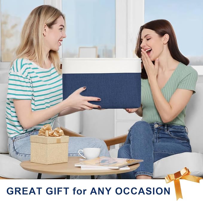 Bagnizer Storage Bins Large Fabric Storage Baskets for Shelves 3 Pack, Decorative Linen Closet Baskets with Handles for Organizing, Shelf, Clothes, Home, Office, 15x11x9.5Inches (NavyBlue&White) - Image 7