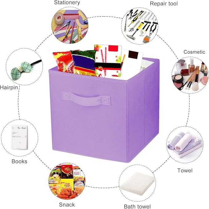 2 Pcs Storage Cubes, 10.5 Inch Collapsible Storage Bins, Fabric Foldable Bins for Organization, Durable Storage Bins for Closet, Shelves, Offices (Light Purple) - Image 2
