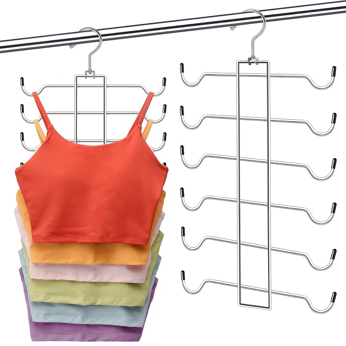 1 Pack Tank Top Hanger Space Saving, Closet-Organizer-and-Storage for Small Space, Non-Slip 6-Tier Hanging Sport Bras Holder, Dorm-Room-Essentials-for-College-Students-Girls Camisoles Swimsuits Dress by CLODSPAC