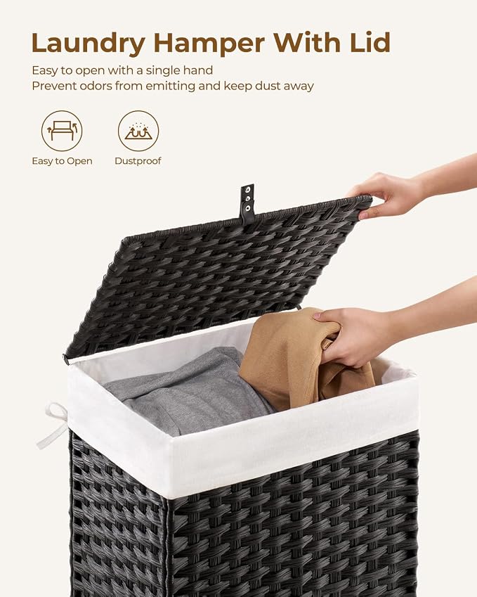Greenstell Laundry Hamper with Lid, 90L Clothes Hamper with 2 Removable Liner Bags & 2 Mesh Laundry Bags, Handwoven Synthetic Rattan Laundry Basket for Clothes, Toys in Bathroom, Bedroom Black - Image 5