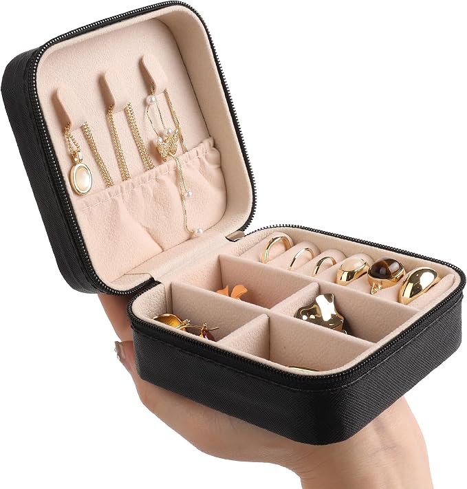 OceeK Travel Jewelry Case Box Organizer, PU Leather Small Jewelry Box,Portable Travel Jewelry Storage Case,Black,1 Pack - Image 5