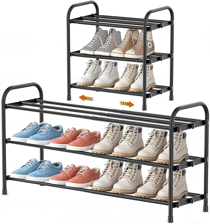 INSMART 3-Tier Expandable Shoe Rack, Stackable and Adjustable Shoes Organizer Storage Shelf, Sturdy and Durable Metal Structure Free Standing Shoe Rack for Closet Entryway Doorway by makeyourlifeclean
