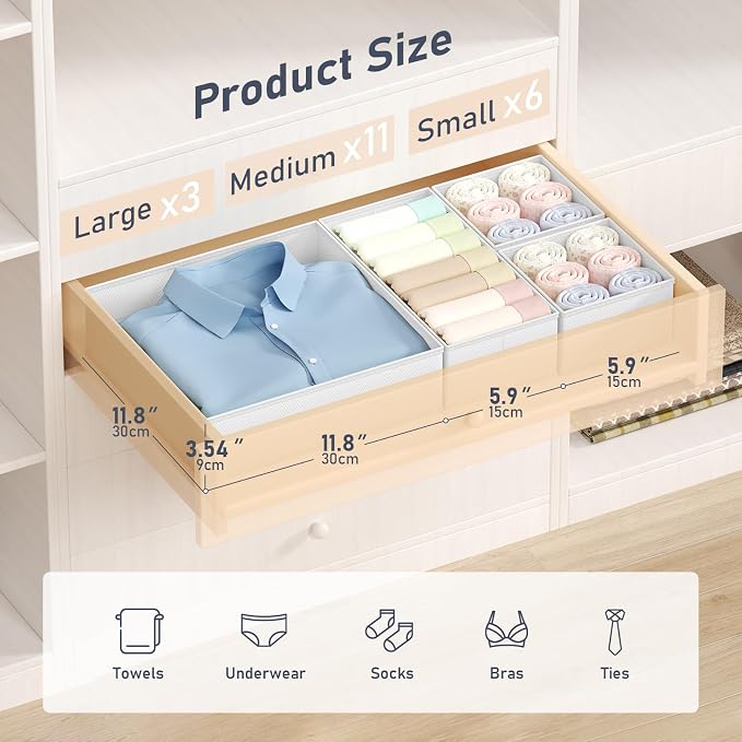 DIMJ Drawer Organizer Clothes - 20 Pack Closet Drawer Organizer Bins for Baby Clothes Storage, Fabric Dresser Organizer for Nursery Bedroom, Foldable Small Drawer Dividers for Underwear Socks - Image 2