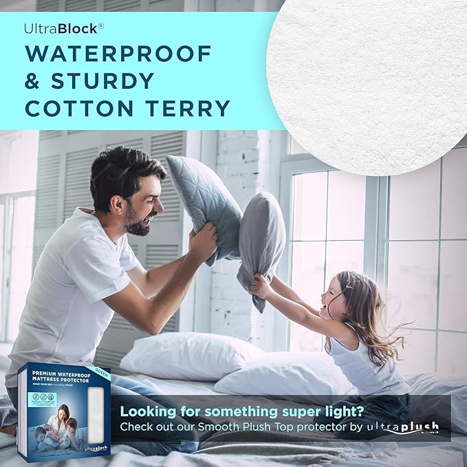 UltraBlock Waterproof Mattress Protector (Twin XL) – Breathable, Noiseless Mattress Cover, Fitted Style (15-18" Deep), Ultra Soft for Comfort & Protection, Bedwetting, Dorm Room Essentials