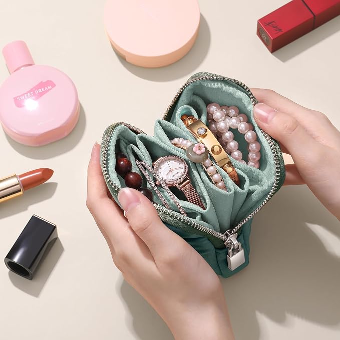 Small Travel Jewelry Case Set 2-in-1 Detachable Velvet Pouches, Portable Jewelry Organizer Bag for Rings Earrings Bracelets, Gift Box for Women (Mint Green) - Image 8