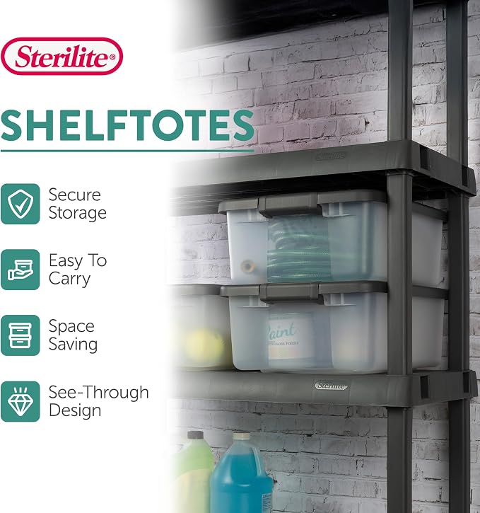 Sterilite 18-Pack Plastic Storage Bins w/ Lids, Shelf Totes Clear Containers, 25 Qt, Gray - Image 4
