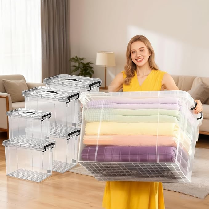 Clear Storage Bins with Lids, 4 Pack - 72 Quart Extra Large Storage Totes Boxs - Heavy Duty BPA-Free Organizing Containers Storage Boxes 4pack 72 and One 42 qt & 28qt for Home Closet