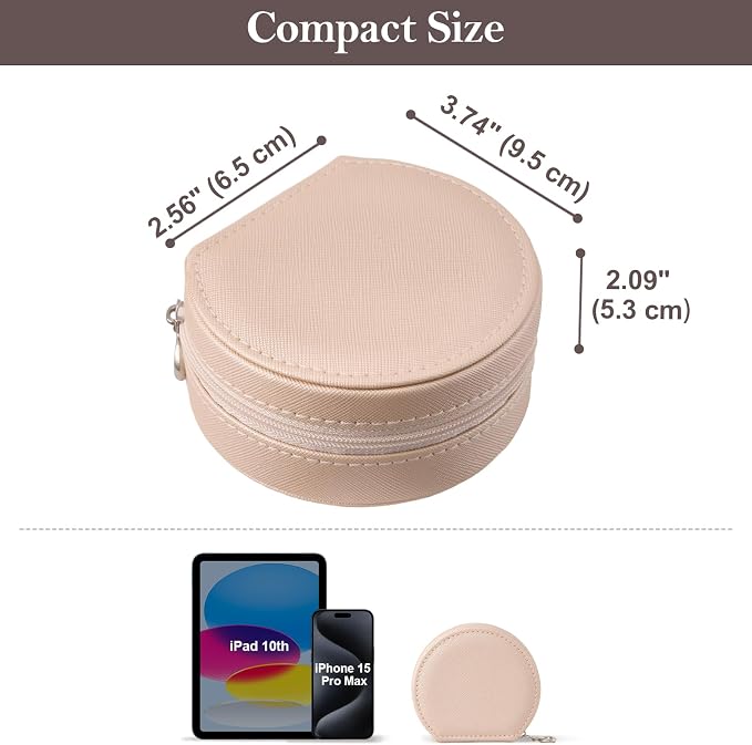 ProCase Travel Size Jewelry Box, Mini Portable Seashell-Shaped Jewelry Case with Mirror, 2 Layer Organizer in PU Leather for Women -Champagne - Image 6