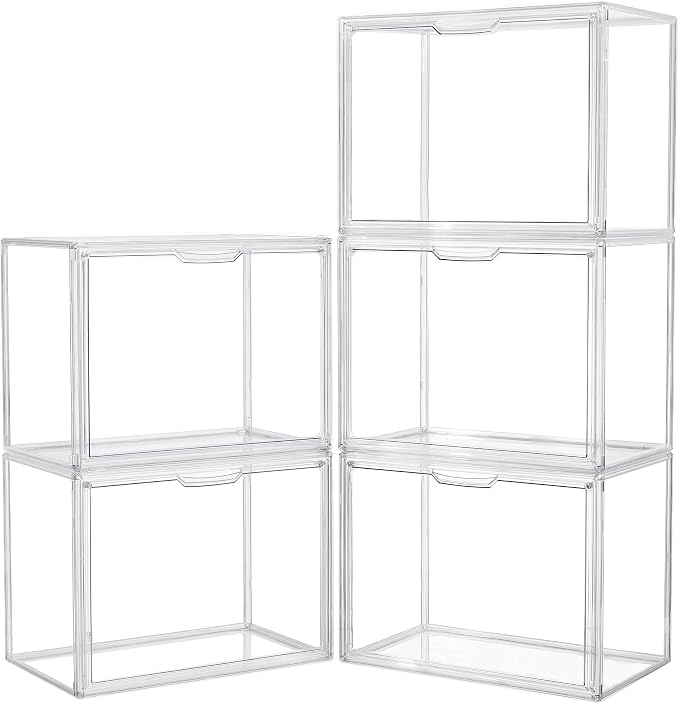 Acrylic Box Display Case, Clear Plastic Stackable Storage Bins with Magnetic Attraction Lid, Showcase for Cosmetic, Large Figures Collectibles (5 Pack, X-Large) by LXLXXL