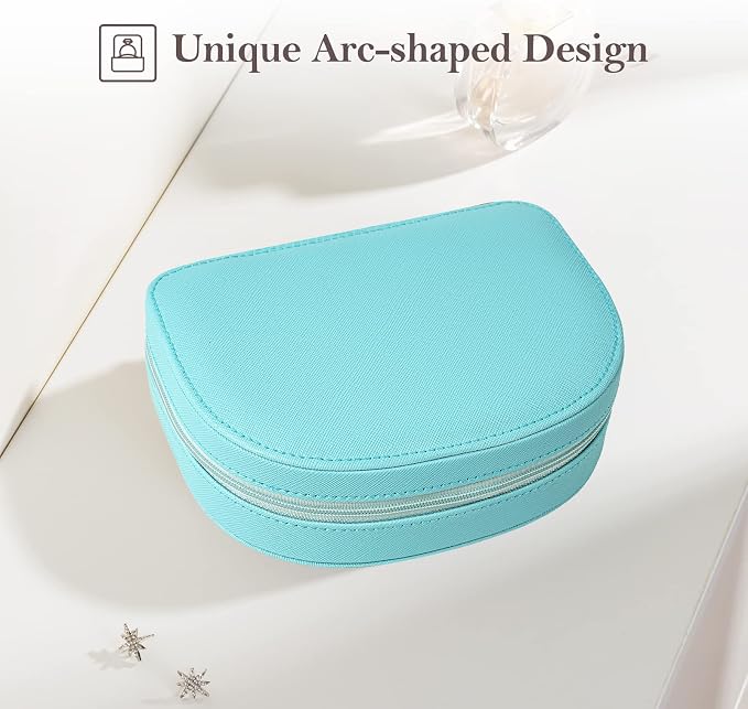 ProCase Travel Size Jewelry Box, Medium Portable Seashell-Shaped Jewelry Case, 2 Layer Jewelry Organizer in PU Leather for Women -Blue - Image 4