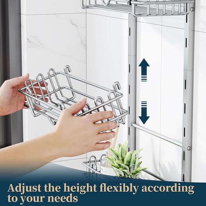 Consumest Shower Caddy Hanging – Rustproof Over Shower Head Hanger with Soap Holder and Hooks, Anti-Slip Shower Shelves for Storage, Bathroom Organizer for Apartment, Dorm, Silver - Image 2