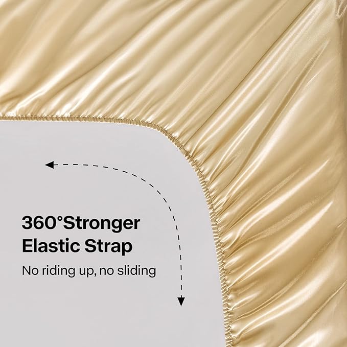 BEDELITE California King Sheets Set, Luxury Soft Champagne Satin Sheets for Hair and Skin, Similar to Silk Bed Sheets Set 4 Pieces with 1 Deep Pocket Fitted Sheet, 1 Flat Sheet, and 2 Pillowcases