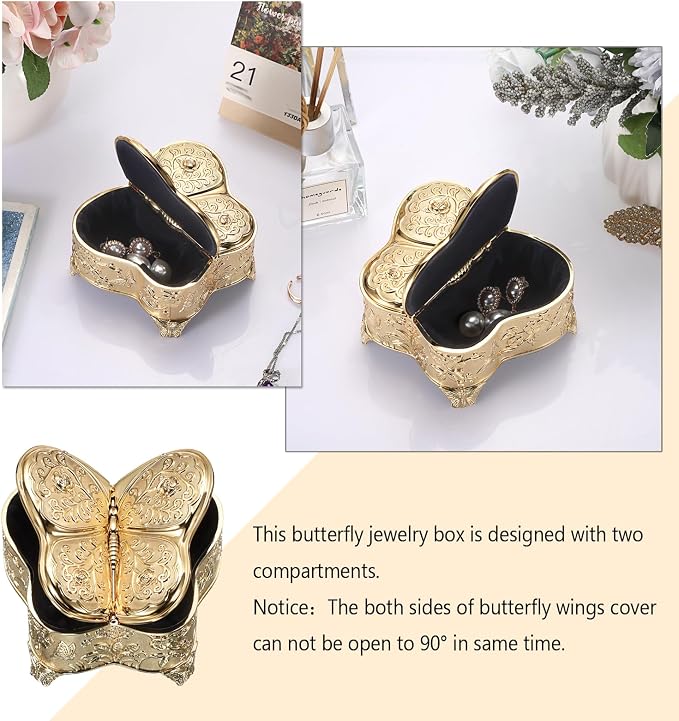 Hipiwe Decorative Jewelry Storage Box Gold Trinket Box for Necklace Ring Earrings Organizer Treasure Keepsake Holder for Women, Medium - Image 2