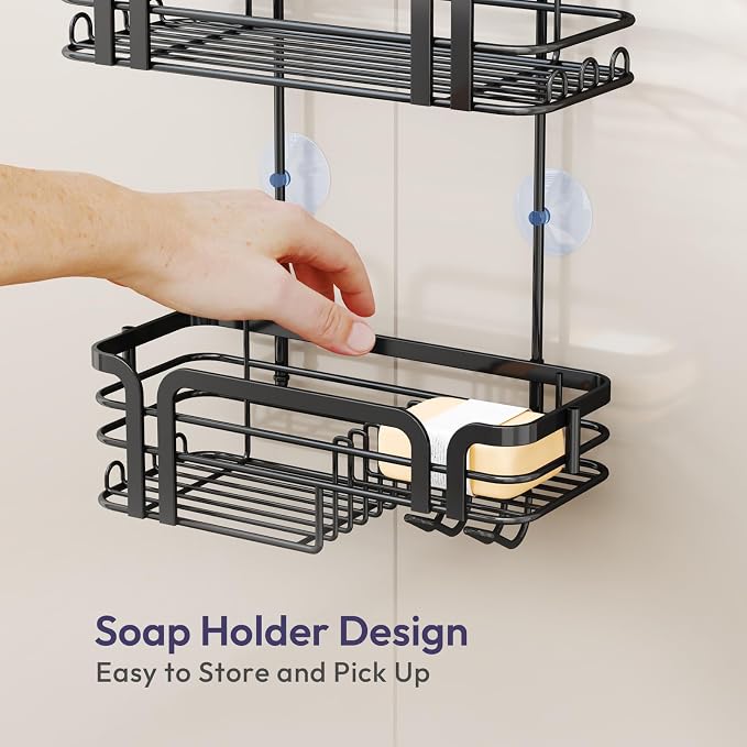 SWTYMIKI Shower Caddy Hanging Organizer - Over the Door Shower Caddy with Soap Holder, 11 Hooks, 2 Installation Ways, Stainless Steel Rustproof Bathroom Organizer, Black - Image 5