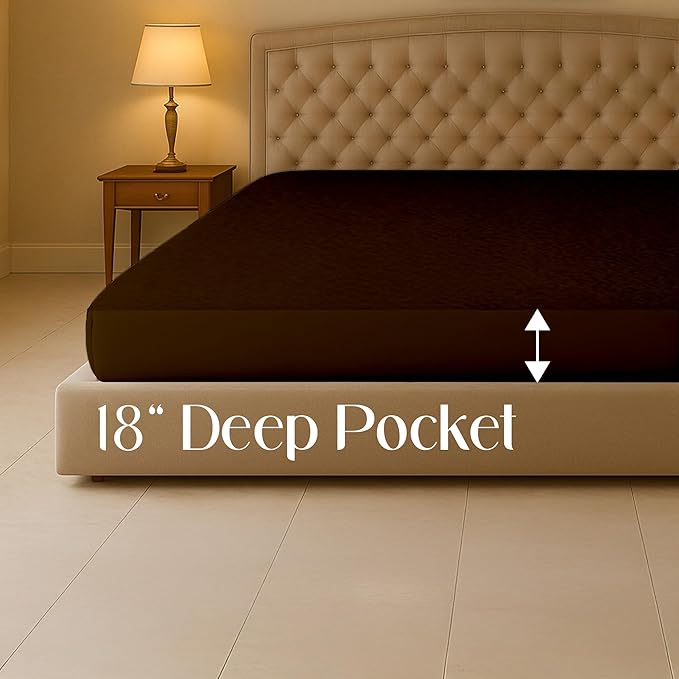 SGI bedding Waterproof Alaskan King 108" x 108" Extra Large Bed Mattress Pad Cover, 18" Deep Pocket, Soft Noiseless & Breathable Fitted Sheet Style Mattress Protector – Chocolate