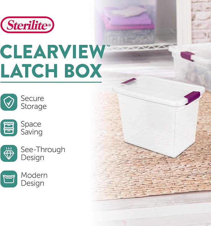 Sterilite 6-Pack 27 Quart ClearView Latch Box, Stackable Organizer Bins with Latching Lids - Clear Plastic Organization Containers for Closet, Bedroom, Shelving Units and Everyday Home Storage - Image 3