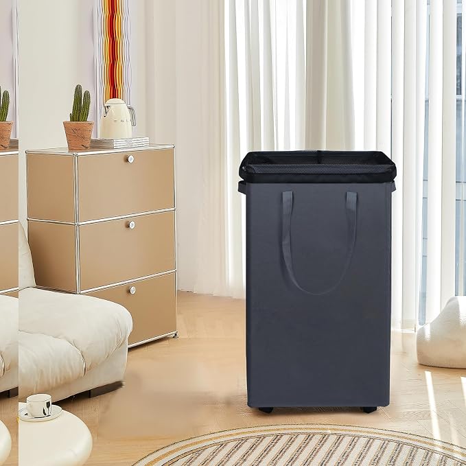 DOKEHOM 90L X-Large Laundry Basket with Removable Wash Bag on Wheels, Collapsible Rolling Laundry Hamper, Foldable Clothes Organizer, Folding Washing Bin (Grey) - Image 9