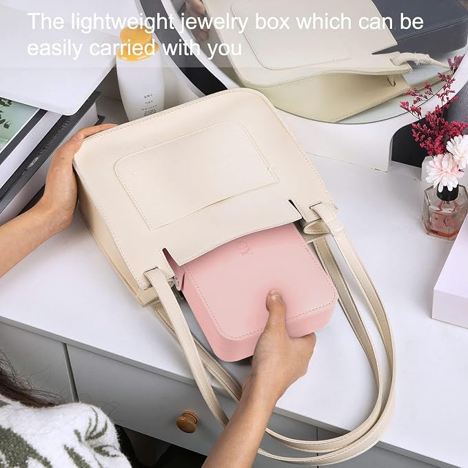 KCY Travel Jewelry Organizer Box for Women Girls, Small Travel Jewelry Case, PU Leather Portable Jewellery Storage Boxes Display Holder for Ring Earrings Necklace Bracelet Bangle, Gifts, Pink - Image 6