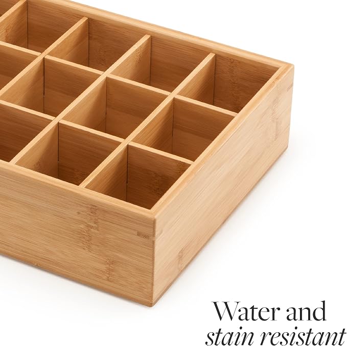 GOBAM Bamboo Closet Drawer Divider - Storage Organizer with 15 Compartments, Drawer Organizer, Storage Box for Belts, Ties, Bras, Briefs, Socks & Jewelry - Natural - Image 7